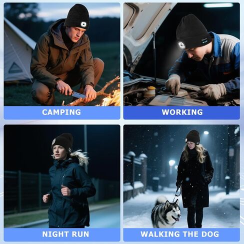 Men's Bluetooth Beanie Hat with LED Light and Red/Blue Alerts and Built-in Speaker. in Saudi Arabia