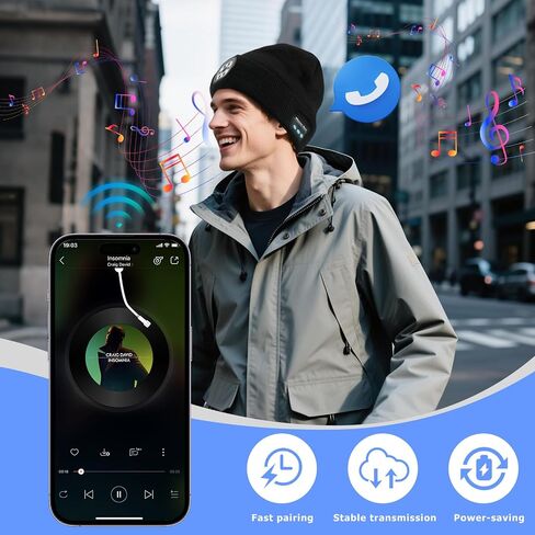 Men's Bluetooth Beanie Hat with LED Light and Red/Blue Alerts and Built-in Speaker. in Saudi Arabia