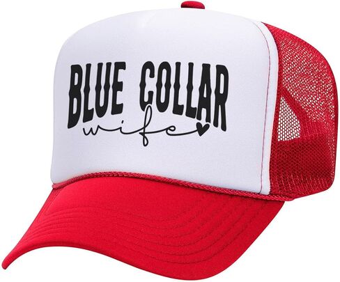 TeesAndTankYou Blue Collar Wife Foam Trucker Cap Adjustable Mesh Back Hat in Saudi Arabia
