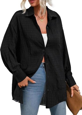 Women’s Button Down Shirt Long Sleeve Collared Blouse Loose Fit Casual Top for Fall Winter in Saudi Arabia
