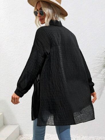 Women’s Button Down Shirt Long Sleeve Collared Blouse Loose Fit Casual Top for Fall Winter in Saudi Arabia