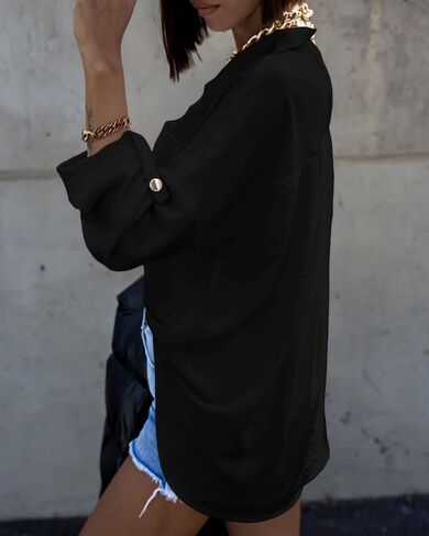 CHICME Button Down Shirts for Women Long Sleeve Blouse Loose Fit Casual Blouse Work Shirt with Pocket 2025 Fall Top in Kuwait