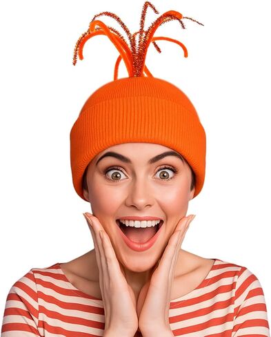 Toulite Halloween Cosplay Emotion Orange Knitted Hat with Wigs Hair for Halloween Role Playing Inside Costume Party Supplies in Saudi Arabia