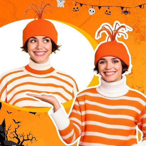 Toulite Halloween Cosplay Emotion Orange Knitted Hat with Wigs Hair for Halloween Role Playing Inside Costume Party Supplies in Saudi Arabia