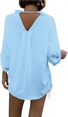 CHICME Button Down Shirts for Women Long Sleeve Blouse Loose Fit Casual Blouse Work Shirt with Pocket 2025 Fall Top in Saudi Arabia