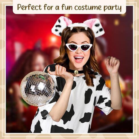 Mepase 5 Pcs Halloween Spotted Dog Costume for Women Cosplay 100 Days Spotted Top Tutu Skirt Headband Collar Stockings in Saudi Arabia
