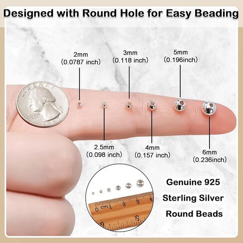 90 Pieces Genuine 925 Sterling Silver Round Ball Beads 3mm Tiny Spacer Beads Jewelry Making Loose Beads Finding for DIY Bracelet Necklace Dangle Earring in Kuwait