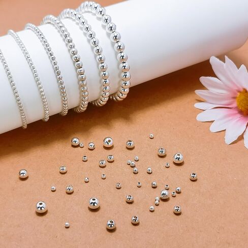 90 Pieces Genuine 925 Sterling Silver Round Ball Beads 3mm Tiny Spacer Beads Jewelry Making Loose Beads Finding for DIY Bracelet Necklace Dangle Earring in Kuwait
