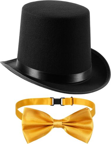 2 Pcs Halloween Top Hat Costume Set Steampunk Top Hat Gold Adjustable Bow Tie for Chocolate Parade Cosplay in Kuwait