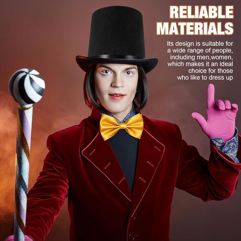 2 Pcs Halloween Top Hat Costume Set Steampunk Top Hat Gold Adjustable Bow Tie for Chocolate Parade Cosplay in Kuwait