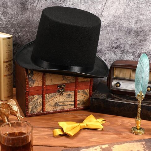 2 Pcs Halloween Top Hat Costume Set Steampunk Top Hat Gold Adjustable Bow Tie for Chocolate Parade Cosplay in Kuwait