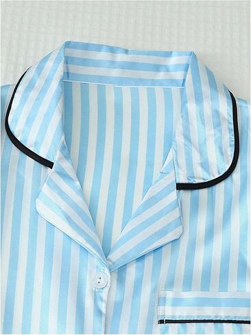 Verdusa Women's 2 Piece Satin Pajama Sets Striped Pj Set Button Up Top and Shorts Sleepwear Lounge Sets in Saudi Arabia