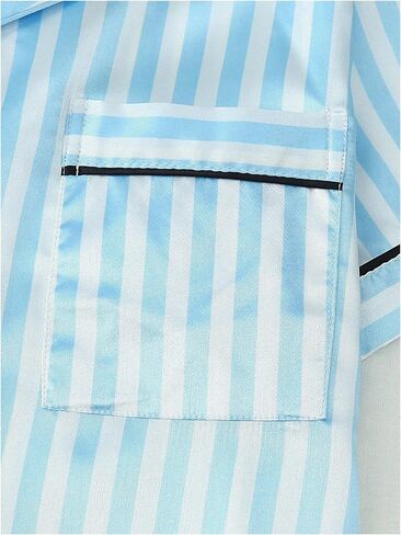 Verdusa Women's 2 Piece Satin Pajama Sets Striped Pj Set Button Up Top and Shorts Sleepwear Lounge Sets in Saudi Arabia