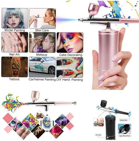 مجموعة فرش البخاخة مع ضاغط - مجموعة فرش هوائية عالية الضغط قابلة لإعادة الشحن بقوة 48 رطل لكل بوصة مربعة، ماكينة أظافر، مجموعة مسدس بخاخة لفن الأظافر، تزيين الكيك، المكياج، الحلاق، طلاء النماذج (أسود) in Kuwait