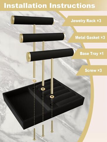 Velvet Jewelry Display Stand - 3 Tier Detachabler Bracelet Holde Organizer with T-Bar for Bracelets, Necklaces, Watches, Rings, Earrings & Scrunchies (Black) in Saudi Arabia