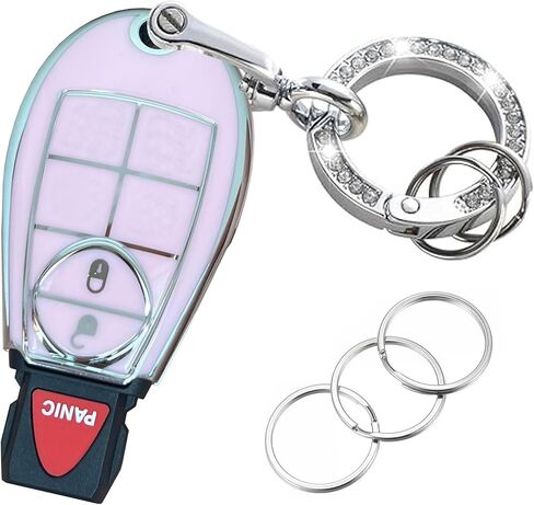 Key Protective Shell for Dodge Key Fob Cover with Keychain Fit for Dodge RAM 1500 2500 3500 Grand Caravan Journey Durango Jeep Grand Cherokee Smart Key Accessories (Pink-Gold, 4-Button) in Saudi Arabia
