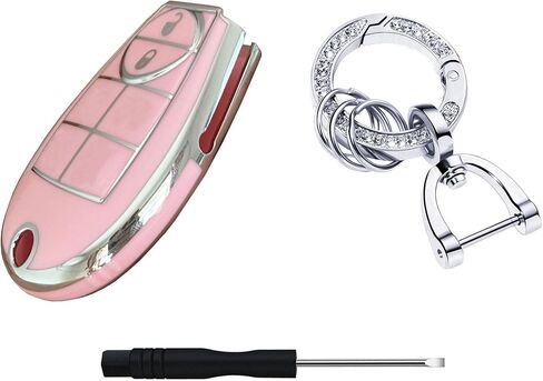 Key Protective Shell for Dodge Key Fob Cover with Keychain Fit for Dodge RAM 1500 2500 3500 Grand Caravan Journey Durango Jeep Grand Cherokee Smart Key Accessories (Pink-Gold, 4-Button) in Saudi Arabia