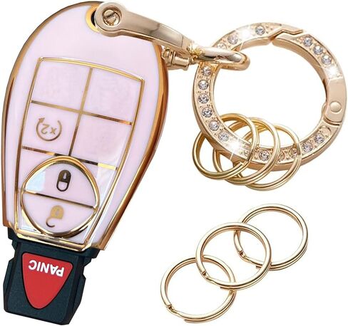 Key Protective Shell for Dodge Key Fob Cover with Keychain Fit for Dodge RAM 1500 2500 3500 Grand Caravan Journey Durango Jeep Grand Cherokee Smart Key Accessories (Pink-Gold, 4-Button) in Saudi Arabia