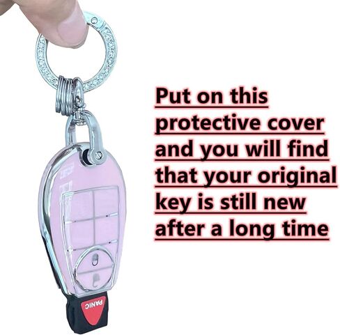 Key Protective Shell for Dodge Key Fob Cover with Keychain Fit for Dodge RAM 1500 2500 3500 Grand Caravan Journey Durango Jeep Grand Cherokee Smart Key Accessories (Pink-Gold, 4-Button) in Saudi Arabia