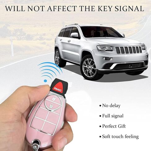 Key Protective Shell for Dodge Key Fob Cover with Keychain Fit for Dodge RAM 1500 2500 3500 Grand Caravan Journey Durango Jeep Grand Cherokee Smart Key Accessories (Pink-Gold, 4-Button) in Saudi Arabia