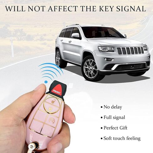 Key Protective Shell for Dodge Key Fob Cover with Keychain Fit for Dodge RAM 1500 2500 3500 Grand Caravan Journey Durango Jeep Grand Cherokee Smart Key Accessories (Pink-Gold, 4-Button) in Saudi Arabia