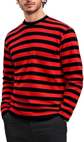 Men's Striped Shirts Long Sleeve, T-Shirt Crewneck Cotton Blend Stripes Top Casual Tee in Kuwait