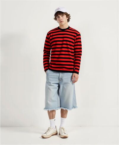 Men's Striped Shirts Long Sleeve, T-Shirt Crewneck Cotton Blend Stripes Top Casual Tee in Kuwait