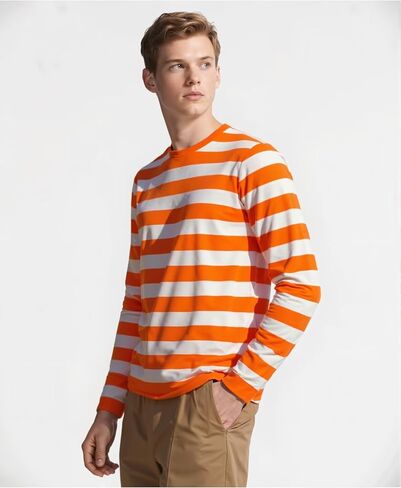 Men's Striped Shirts Long Sleeve, T-Shirt Crewneck Cotton Blend Stripes Top Casual Tee in Kuwait