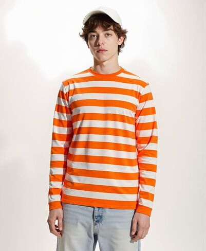 Men's Striped Shirts Long Sleeve, T-Shirt Crewneck Cotton Blend Stripes Top Casual Tee in Kuwait