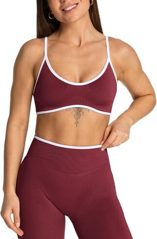 Women's Color Block Seamless Sports Bra Adjustable Thin Straps Workout Top Removable Pads Gym Yoga Crop Tops in Kuwait