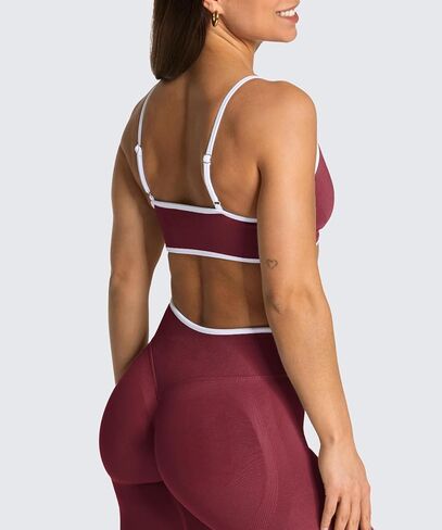 Women's Color Block Seamless Sports Bra Adjustable Thin Straps Workout Top Removable Pads Gym Yoga Crop Tops in Kuwait