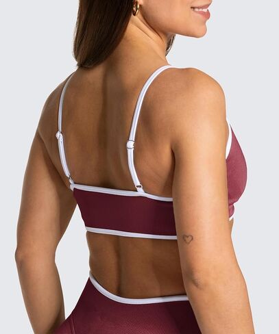 Women's Color Block Seamless Sports Bra Adjustable Thin Straps Workout Top Removable Pads Gym Yoga Crop Tops in Kuwait