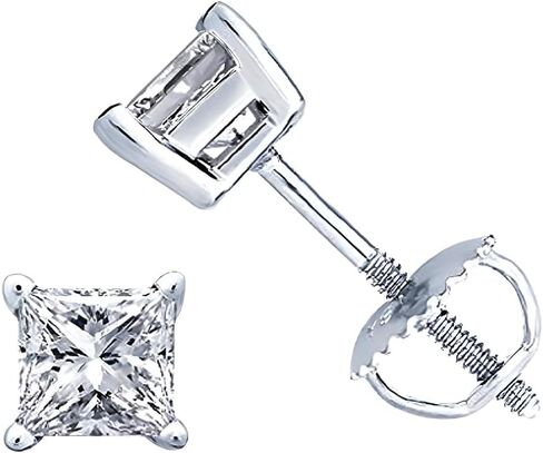 Princess Cut Diamond Stud Earrings – 0.05CT I3 Clarity – 14K White Gold with Secure Screw Back – Elegant & Timeless Jewelry for Women & Men in Saudi Arabia