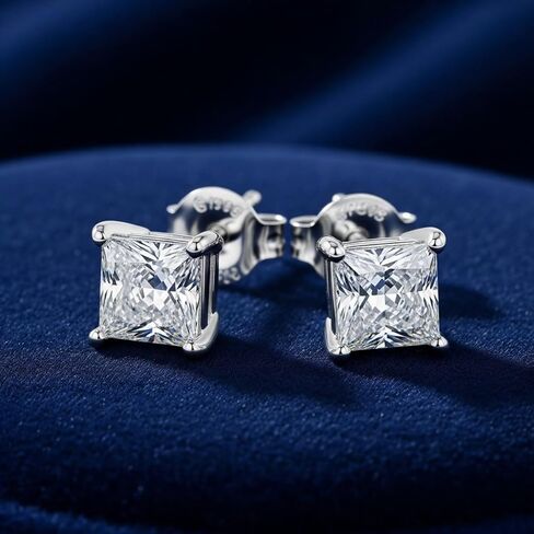 Princess Cut Diamond Stud Earrings – 0.05CT I3 Clarity – 14K White Gold with Secure Screw Back – Elegant & Timeless Jewelry for Women & Men in Saudi Arabia