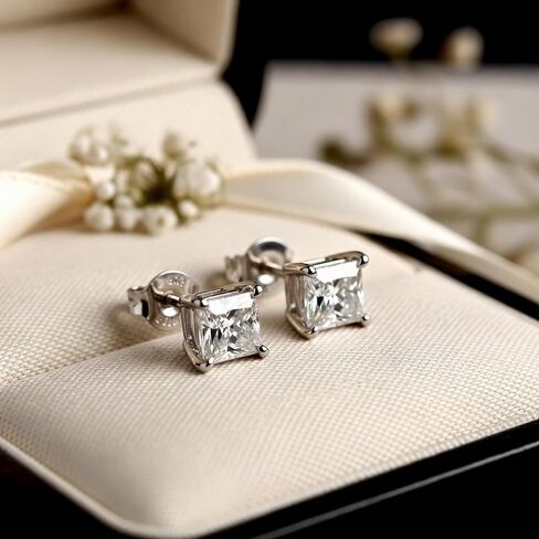 Princess Cut Diamond Stud Earrings – 0.05CT I3 Clarity – 14K White Gold with Secure Screw Back – Elegant & Timeless Jewelry for Women & Men in Saudi Arabia