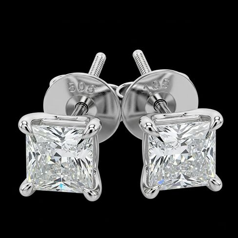 Princess Cut Diamond Stud Earrings – 0.05CT I3 Clarity – 14K White Gold with Secure Screw Back – Elegant & Timeless Jewelry for Women & Men in Saudi Arabia