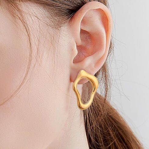 أقراط مسمارية مصنوعة من خليط معدني مكتنزة مطلية بالذهب عيار 14 قيراط للنساء، أقراط عصرية للمجوهرات المتحركة in Saudi Arabia