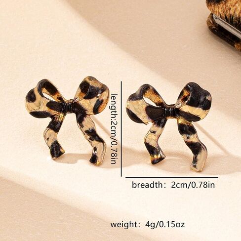 Leopard Print Earrings for Women Boho Leopard Print Ribbon Bow Earrings Cheetah Bowknot Stud Earring Animal Print Statement Earring Fashion Costume Jewelry Holiday Gift in Saudi Arabia