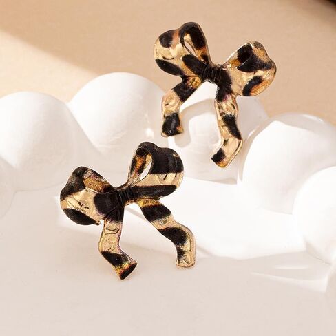 Leopard Print Earrings for Women Boho Leopard Print Ribbon Bow Earrings Cheetah Bowknot Stud Earring Animal Print Statement Earring Fashion Costume Jewelry Holiday Gift in Saudi Arabia