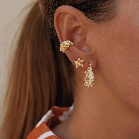 MYEARS Women Moon and Star Earrings Gold Stud 14K Gold Plated Small Simple Hypoallergenic Everyday Jewelry in Saudi Arabia
