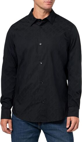 Armani Exchange Mens Long Sleeve Regular Fit All Over Logo Jacquard Shirt in Saudi Arabia
