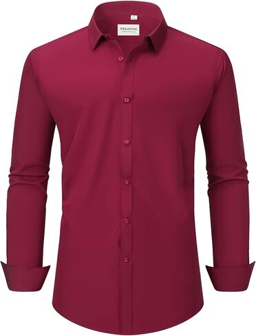 قمصان رجالي 4-Way تمتد كم طويل سليم صالح تنفس التجاعيد الحرة الصلبة الأعمال الرسمية زر أسفل قميص in Kuwait