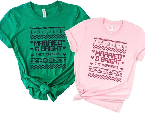 Married And Bright Ugly Sweater Christmas Shirts, Our First Christmas Married Couple Outfits, 1st Christmas as Mr and Mrs Couple Shirts, Just Married Christmas Couples Pajamas Matching Sets, His Hers in Saudi Arabia