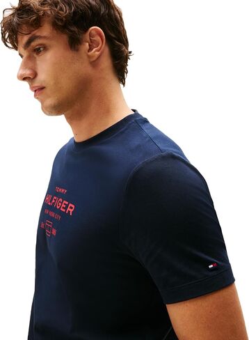 تي شيرتات Tommy Hilfiger للرجال بأكمام قصيرة من القطن مع تصميمات شعار مكدسة in Kuwait