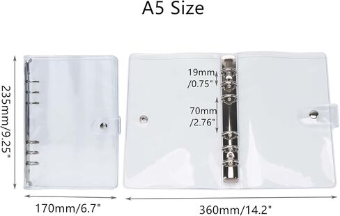 Mini Size 3-Ring Binder Cover Clear Refillable PVC Notebook Binder with Snap Button Closure File Folder for 3-Holes Filler Paper Loose Leaf Personal Planner in Kuwait