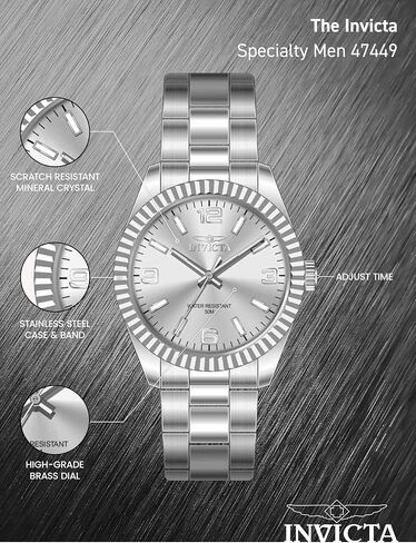 Invicta Specialty 47449 Men's Watch - Waterproof - Analogue - Quartz Movement - Stainless Steel with Silver dial - 43mm in Saudi Arabia