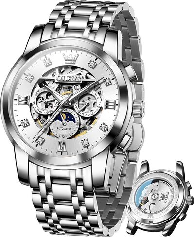 OLEVS Automatic Watches for Men Luxury Skeleton Mechanical Mens Watch Diamond Moon Phase Waterproof Date Self Winding Gentlemen Watch in Saudi Arabia