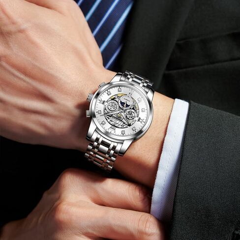 OLEVS Automatic Watches for Men Luxury Skeleton Mechanical Mens Watch Diamond Moon Phase Waterproof Date Self Winding Gentlemen Watch in Saudi Arabia