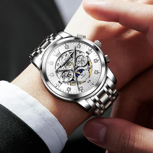 OLEVS Automatic Watches for Men Luxury Skeleton Mechanical Mens Watch Diamond Moon Phase Waterproof Date Self Winding Gentlemen Watch in Saudi Arabia