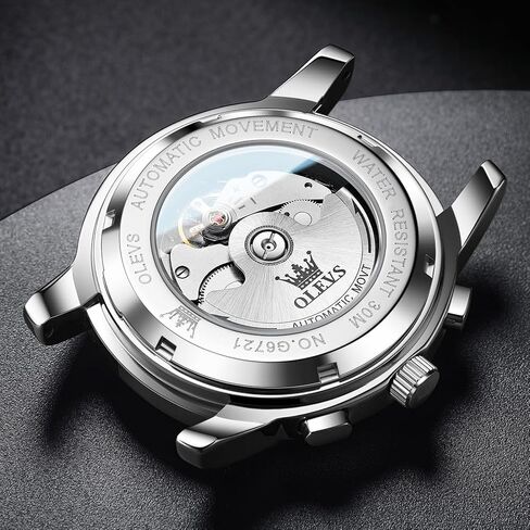OLEVS Automatic Watches for Men Luxury Skeleton Mechanical Mens Watch Diamond Moon Phase Waterproof Date Self Winding Gentlemen Watch in Saudi Arabia